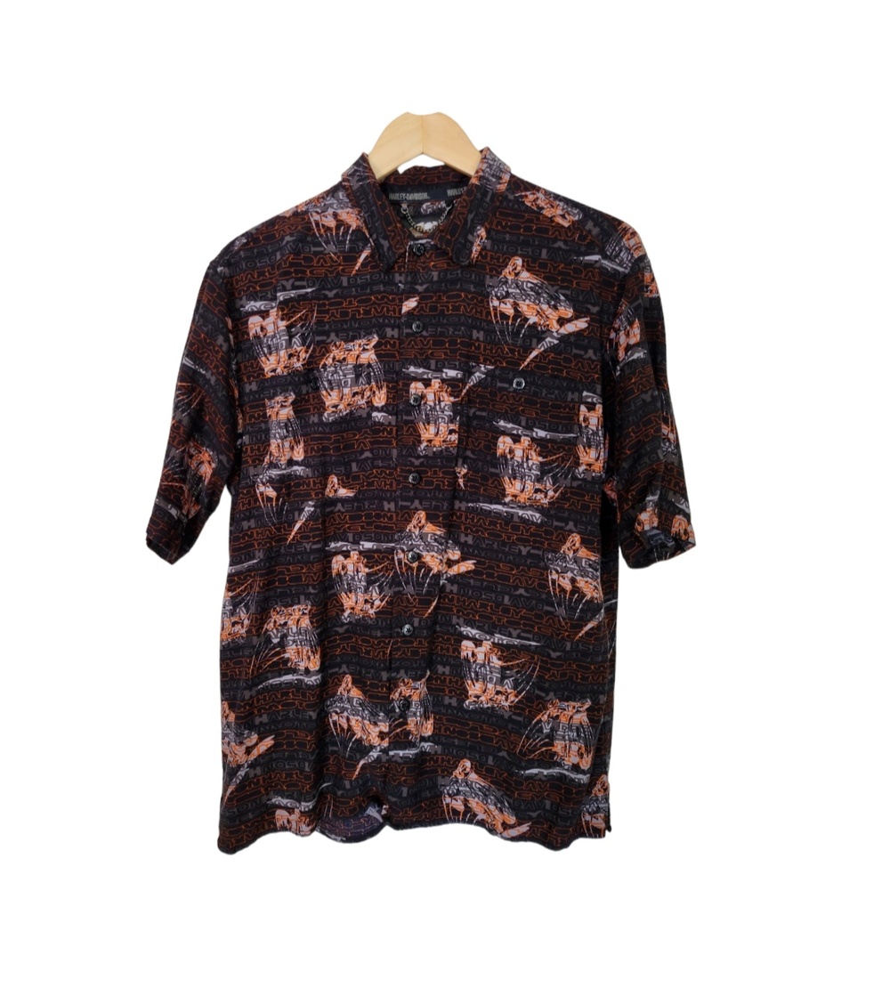 Harley Davidson Collectible Shirt Men L Black Orange Rayon Collectible
